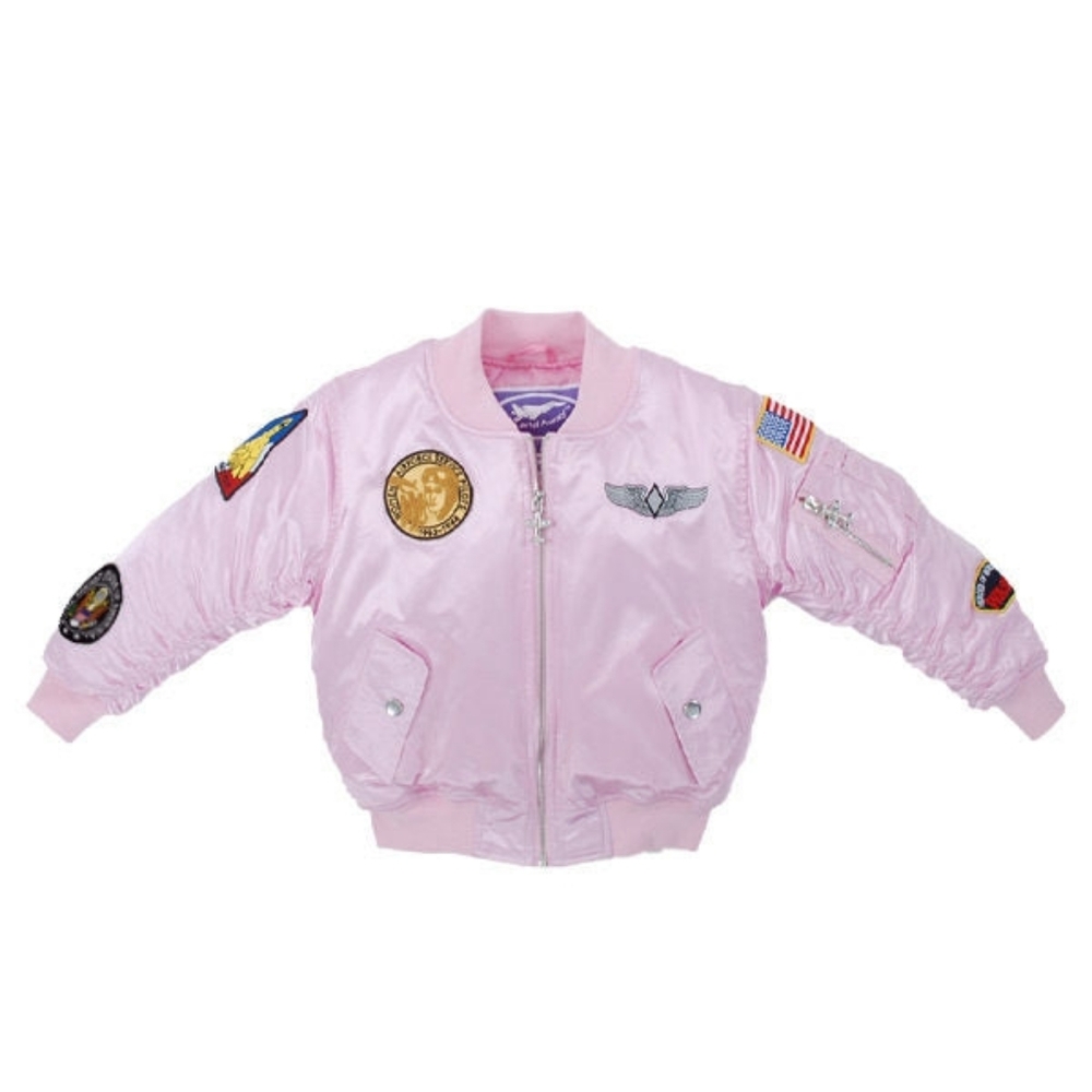 USAF TYPE MA-1 JUNIOR FLIGHT Pilot Bomber Jacket Pink With Patches Kids Sz 6